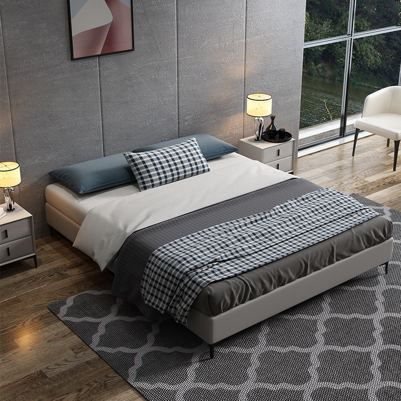 No bedside bed hotel bed and breakfast technology cloth tatami bed without bedside fabric bed frame light luxury backless bed