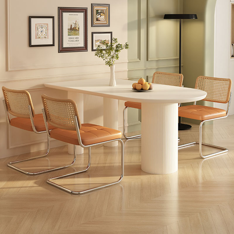 Nordic Art Solid Wood Table Square Cream Wind Pure White Leaning Against Wall Middle Island Bench Semicircle Home small family dining table and chairs 