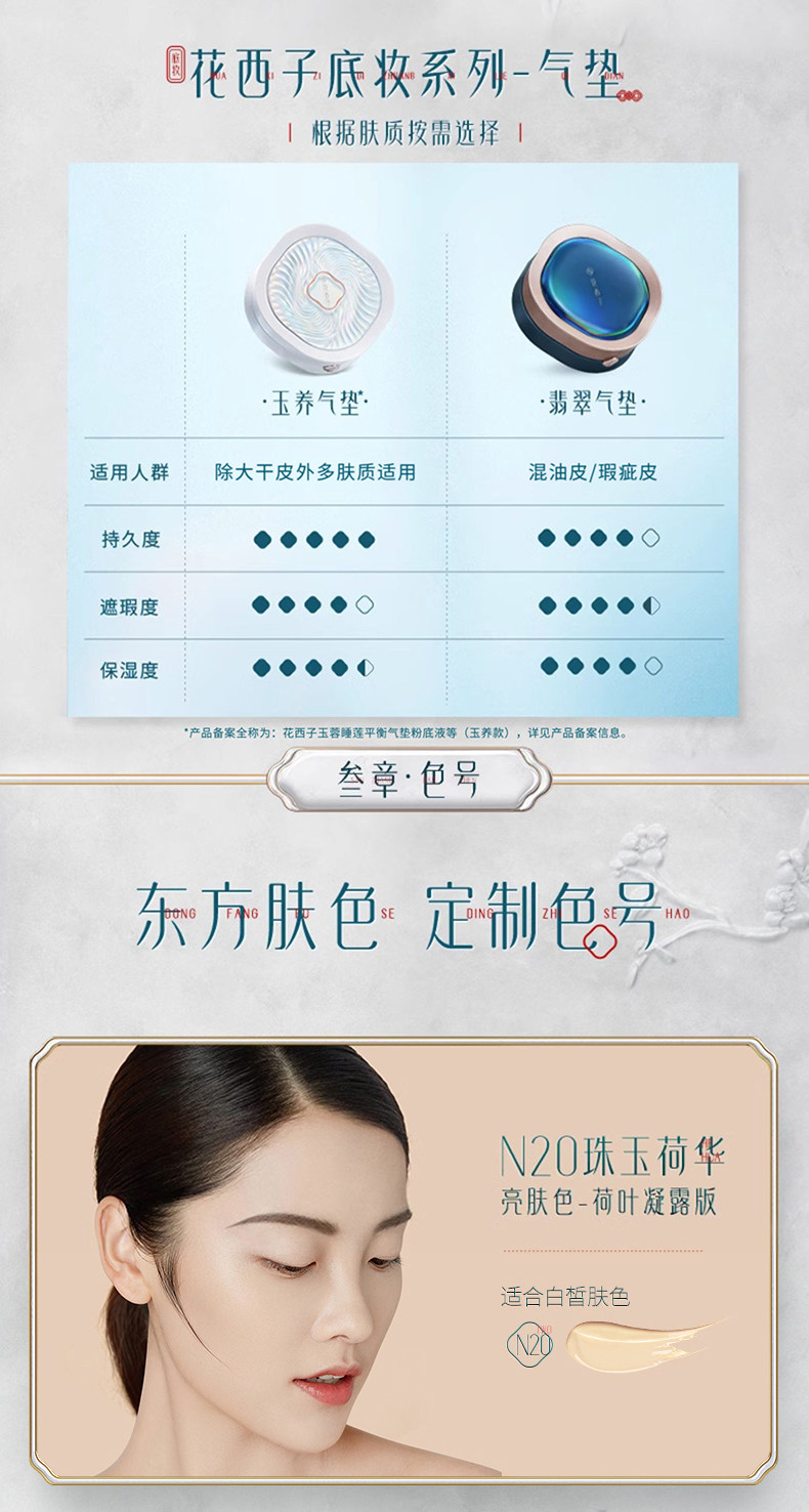 воздушная подушка 花西子翡翠气垫混油皮遮瑕保湿持久定妆不易脱妆粉底液粉膏正品女