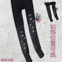 Leggings womens spring autumn and winter plus velvet thickened medium-thick light legs stepped on the feet slim outside wearing high waist Korean pantyhose with diamonds