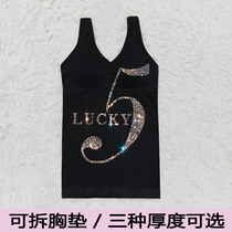 Condole belt net red knit bright diamond with chest pad cotton sexy can be built with bottoming coat girl wear long vest outside