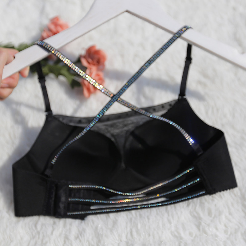 Inlaid drilling fine with bra thin lace anti-walking light obliterary bra Sexy small breasts with thick and beautiful back female lingerie