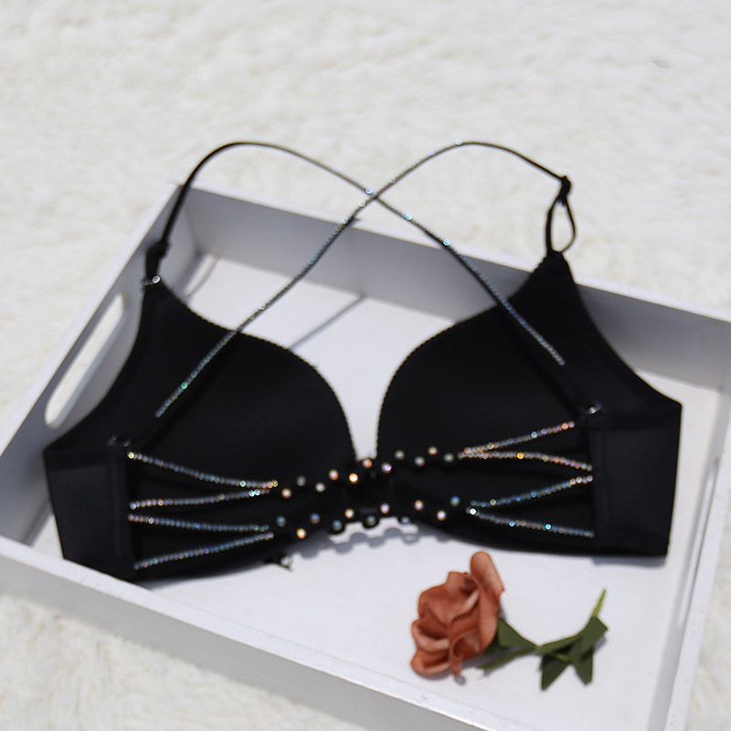 Thin belt front buckle thin underwear shows small sexy seamless gather summer neck bra shoulder strap drill beautiful back girl bra