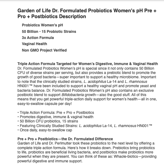 Пробиотики garden生命of花园life三合一probiotics益生菌women's女性ph27.01