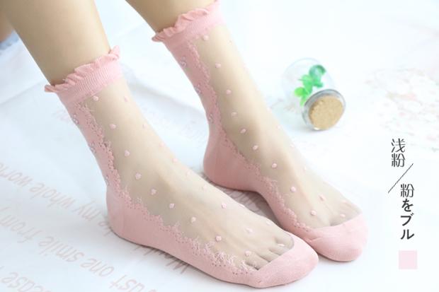 6 đôi vớ Mori Rose hoa pha lê mùa xuân và mùa hè điểm sóng vớ ngắn nhỏ bằng lụa thủy tinh tươi dành cho nữ - Bít tất nữ vớ cổ cao