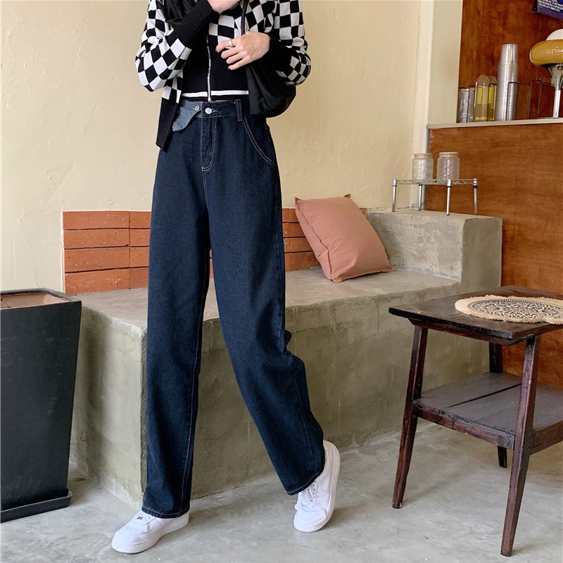 Dark Blue High Waist Jeans Women Spring Autumn New 100 Hitch Fashion Design Sense Loose Slim Leggings Long Pants