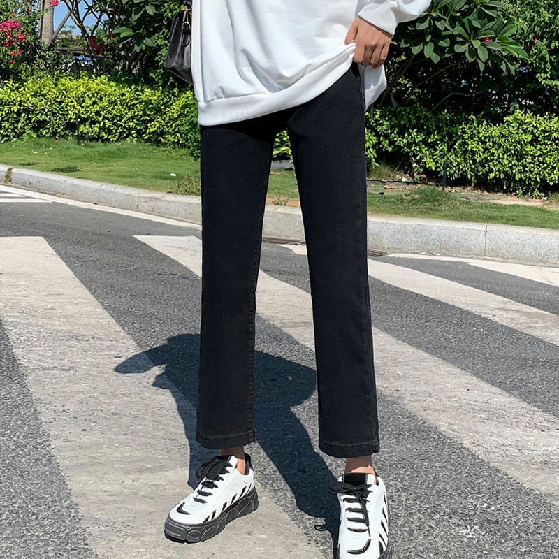 Black straight jeans women's loose 2021 new spring and autumn high waist nine-point cigarette pants large size fat MM pants