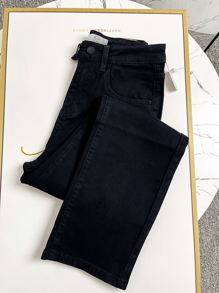 Black straight jeans women's spring and autumn 2022 new high-waisted loose elastic thin cigarette pipe nine-point pants