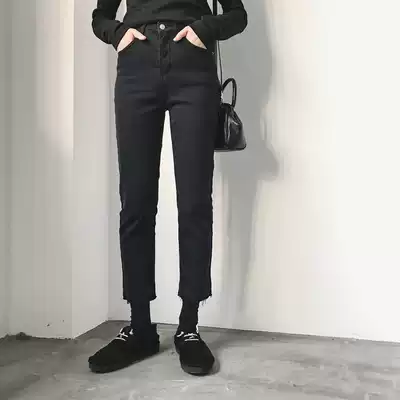 Early autumn 2021 new large size black jeans women's high waist thin Korean version of wild loose straight cropped pants