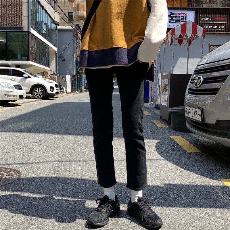 Black Straight Drum Jeans Woman New Large Size Size Fat Mm High Waist Loose small sub-display slim elastic smoke tube 90% pants