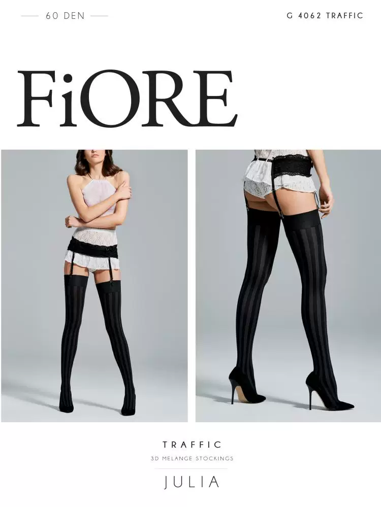 Интересные чулки Fiore Traffic 60D осень-зима полупрозрачные чёрные вертикальные полосы тонкие чулочные колготки