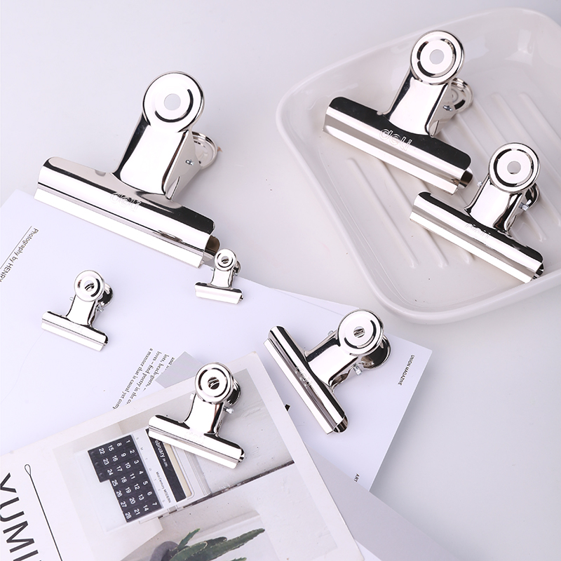 Deli stainless steel iron clip Large medium small Paper paper clip Mountain round iron ticket clip Office supplies ticket clip