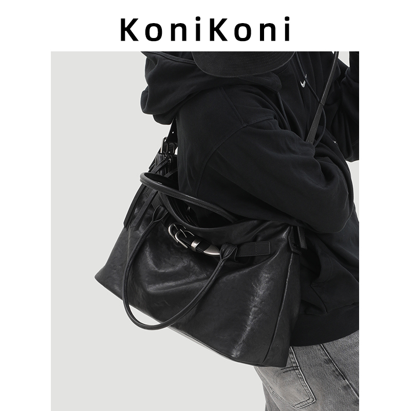Konikoni Genuine Leather Men's Crossbody Bag 2026 New Model Large Capacity Handbag for Men Commuting Tote Bag Shoulder Bag