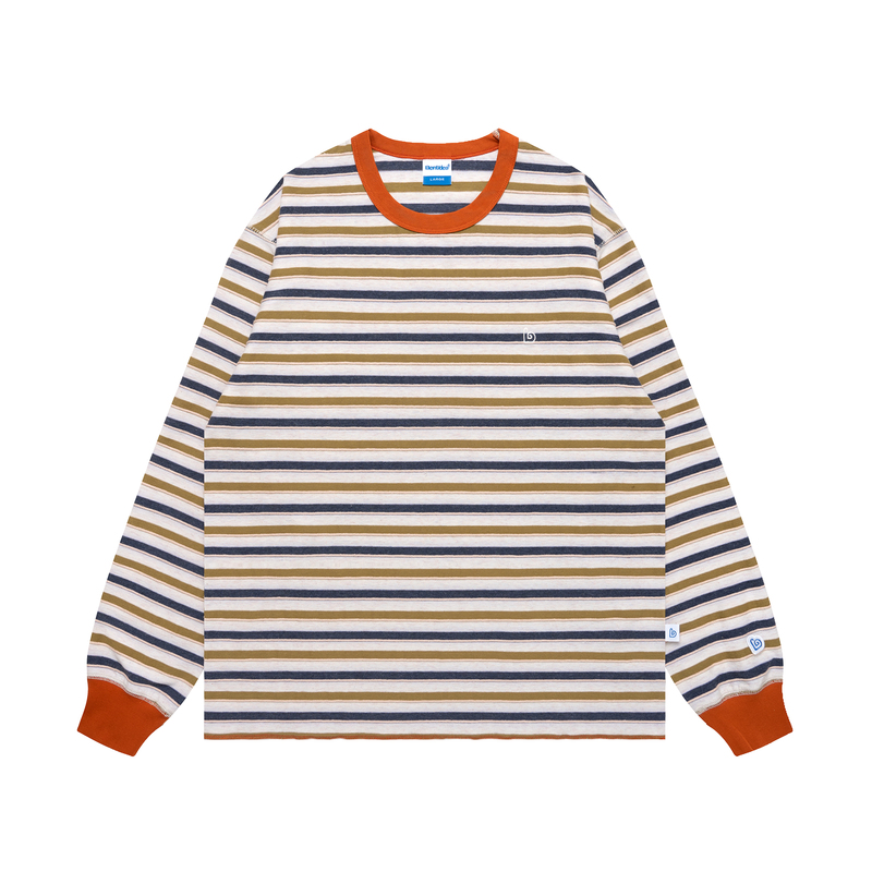 Bent Idea Autumn and Winter New Style Colorful Textured Thick Striped Basic Loose Long-Sleeved Pullover T-Shirt Base Layer Bent Idea Autumn and Winter New Style Colorful Textured Thick Striped Basic Loose Long-Sleeved Pullover T-Shirt Base Layer
