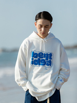 BENT IDEA spring and autumn foam letter printing loose white sweater mens pullover couple Tide brand hoodie