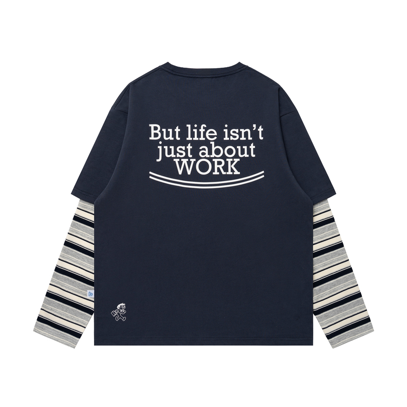 Bent Idea New Classic Miner Series Letter Print Fake Two-Piece Long-Sleeve T-Shirt Base Layer