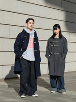 BENT IDEA Japanese retro academic horn button coat couple thick trench coat long woolen coat man