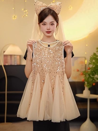 女童亮片公主裙夏季2025新款儿童洋气礼服裙子夏装女孩背心连衣裙