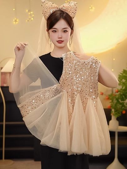 女童亮片公主裙夏季2025新款儿童洋气礼服裙子夏装女孩背心连衣裙