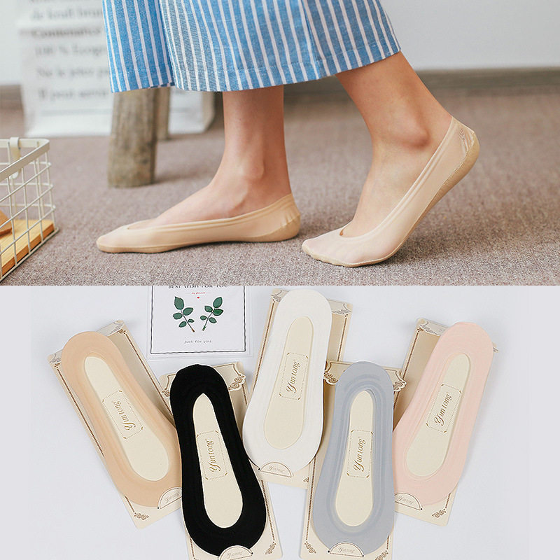 5 Double Summer Slim pure cotton bottom complexion Invisible light mouth ice silk without marks and anti-slip girls short invisible socks