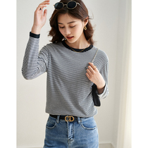 Ningxia home high-quality BI into the sea love sea soul shirt universal Bai tie thin 16-pin combed cotton striped top