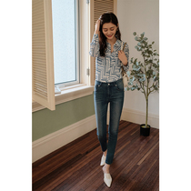 Ningxia home self-reserved pants king comes with plastic effect Western style denim blue mid-waist stretch slim-fit jeans