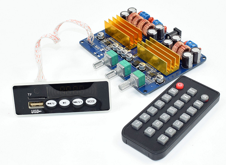 YJ-High power TPA3116 2 1 Bluetooth power amplifier board TF card USB FM AUX overweight bass board