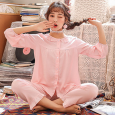 Пижама 春夏季天丝棉结婚睡衣女本命年大红色家居服开衫少女生两件套装 According to Nicole Cedar