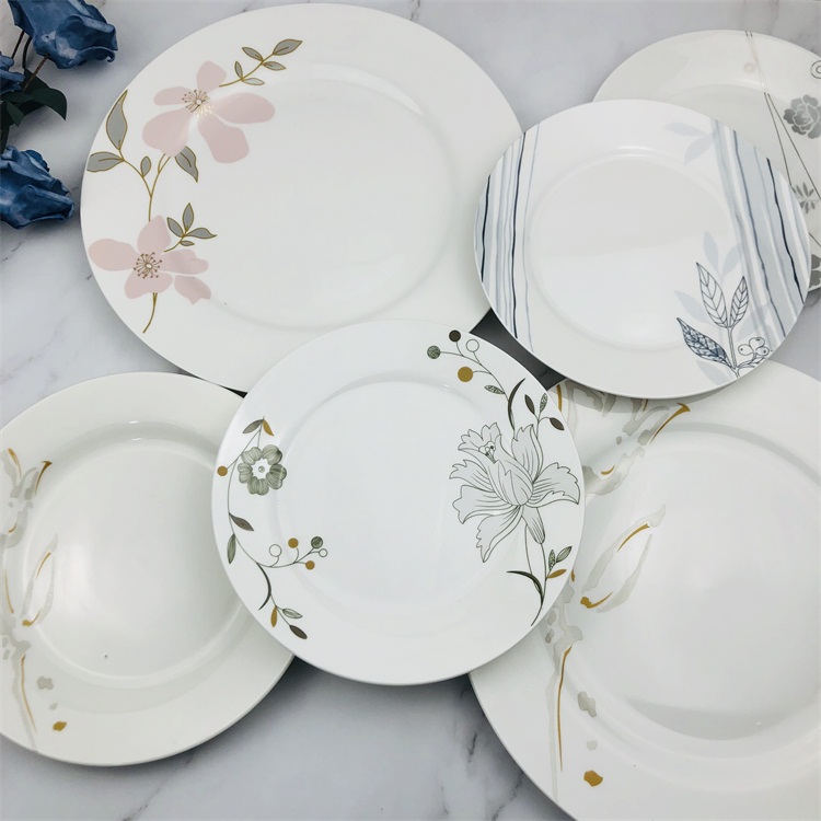 Foreign Trade Export Gold Flower Series Ceramic Cutlery Plates Fried Plates Flat Pan Plant Flowers Home Plate Shallow Pan