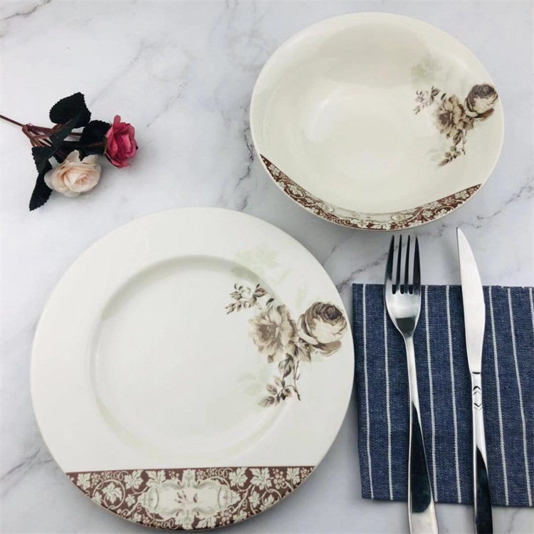 Plate bowls suit Home European style cutlery ceramic retro glaze Lower color Western buffet Steak Dish Microwave can be heated