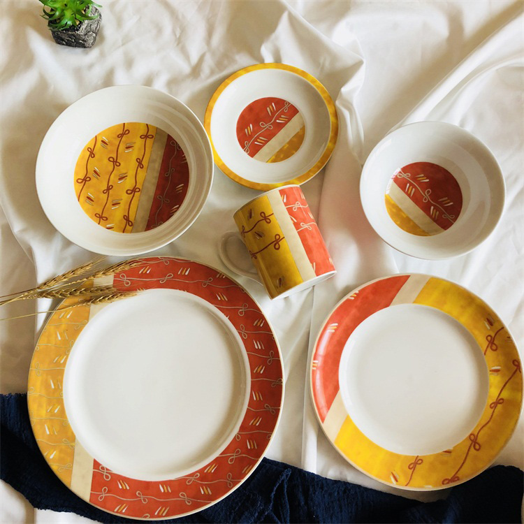 Foreign trade Export Germany Rosen Tai Porcelain Budding Ceramic Flat Pan Household Cutlery Dish Cups Microwave available