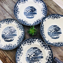 Export British ceramic tableware soup plate Household plate underglaze color flat plate Shallow plate Frying plate Decorative plate Landscape plate