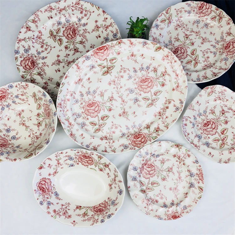 Foreign trade JBS original single Nordic powder Rose ceramic Western food plate Fish plate product pot Household valley bowl