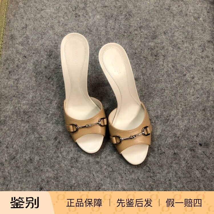 The United States Purchases New Gucci Fish-Mouth Champagne-Colored Retro Sexy Women's High-Heeled Stiletto Sandals