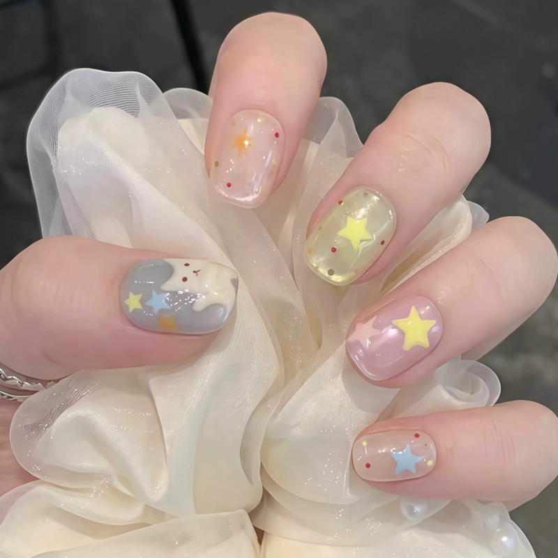Star Kitty Handmade Dopamine Cute Short Nail Art Stickers Summer Whitening Nail Stickers for Students