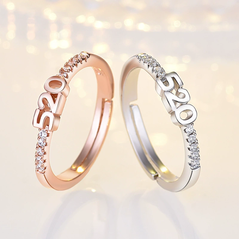 Phiên bản Nhật Bản và Hàn Quốc đơn giản, mở nhẫn nữ màu đỏ trang sức sáng tạo số 520 nhẫn kim cương thời trang in triều - Nhẫn