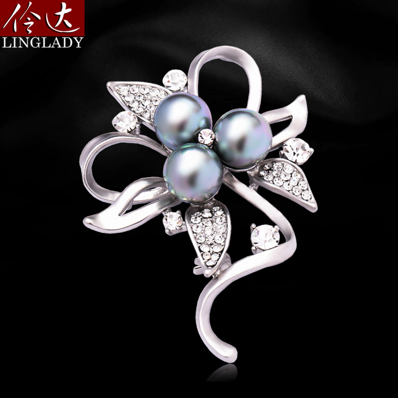 Lingda Brooch Women's Breasted Breast Flowers Biepin Korean Version Fashion Famous Hime Wind Matt Grey Ensemble Bay Beads Accessories Accessories Women Brief