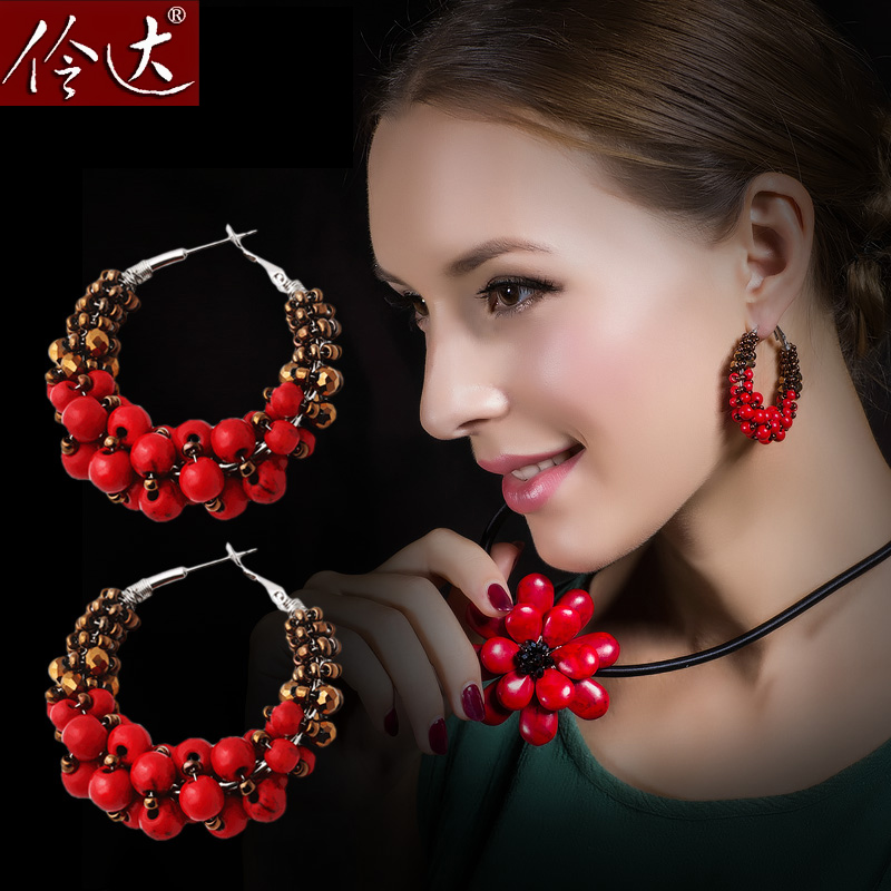 The Lingda National Wind Earrings Earrings Ornaments of the European and American retro Bohemian ear pendant name Yuanyu Temperament Fashion Ear personality