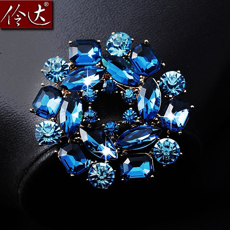 Lingda Ornaments Brooch Chest Needle European And European Retro Imitation Crystal Chest Flower Pins Fashion Round Brooch Male And Female Couples