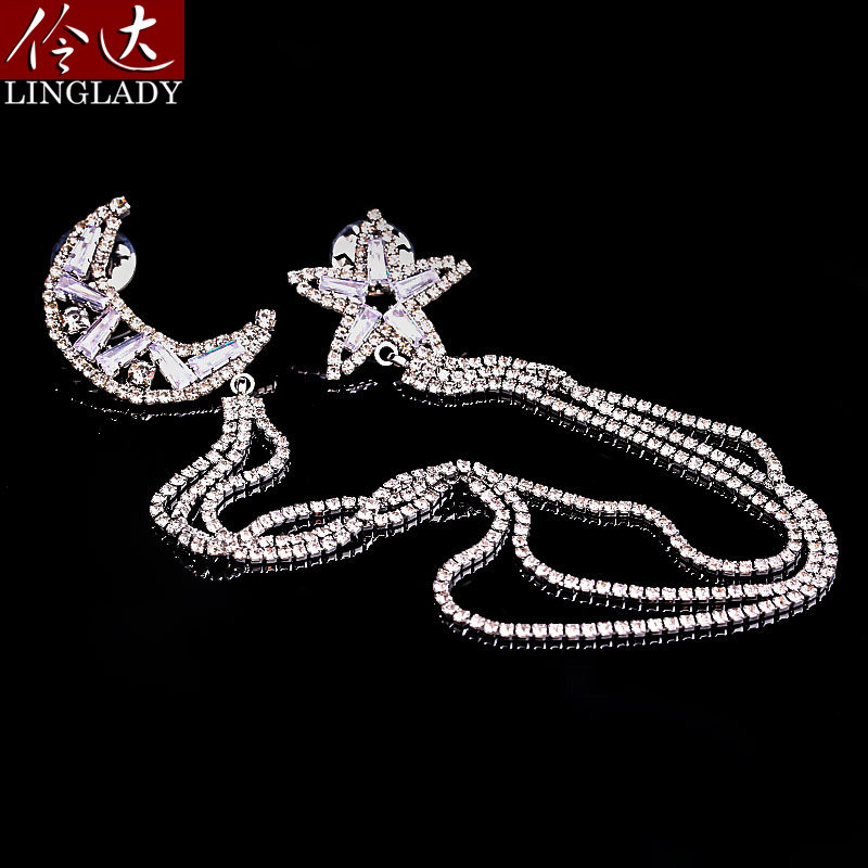 Lingda suit brooch asymmetric double-headed collar pin star moon corsage tassel pin cardigan button pin for men and women