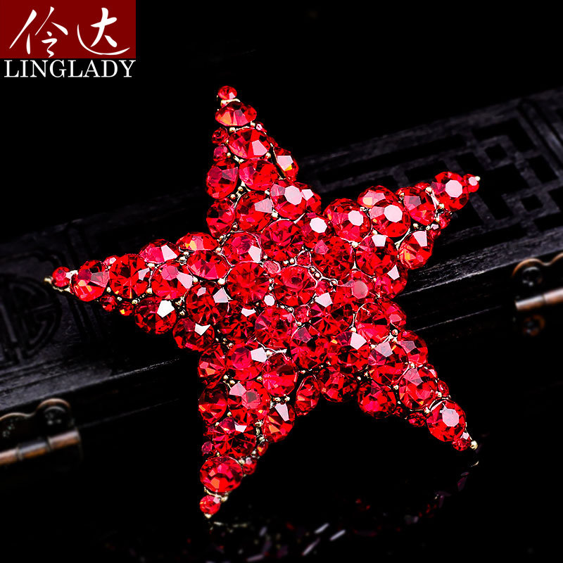 Korean Chest Needle Chest Flowers Pins Red Pentagram Fashion Imitation Crystal Shawl Shoulder Button Badge Collar Accessories Accessories