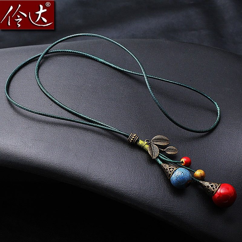 Lingda necklace sweater chain long ceramic jewelry Korean fashion red and blue tassel European and American retro necklace