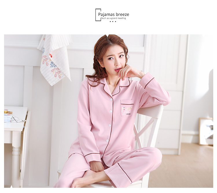 Bộ đồ ngủ mùa xuân và mùa thu cotton nữ dài tay phiên bản Hàn Quốc của bà mẹ trung niên thoải mái mặc bên ngoài mặc XL phục vụ tại nhà mùa đông các kiểu đồ bộ ống rộng đẹp