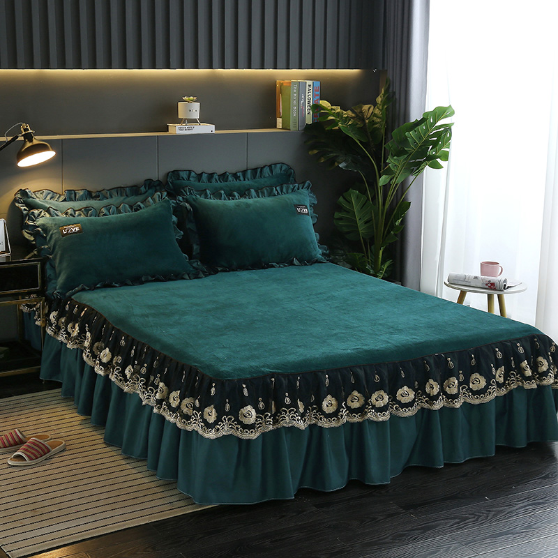 Thickened Coral Suede Bed Skirt Bed Hood Single Piece Winter Flannel Crystal Suede Silk Bed Cover Bed Gasawara Dreamt Anti Slip