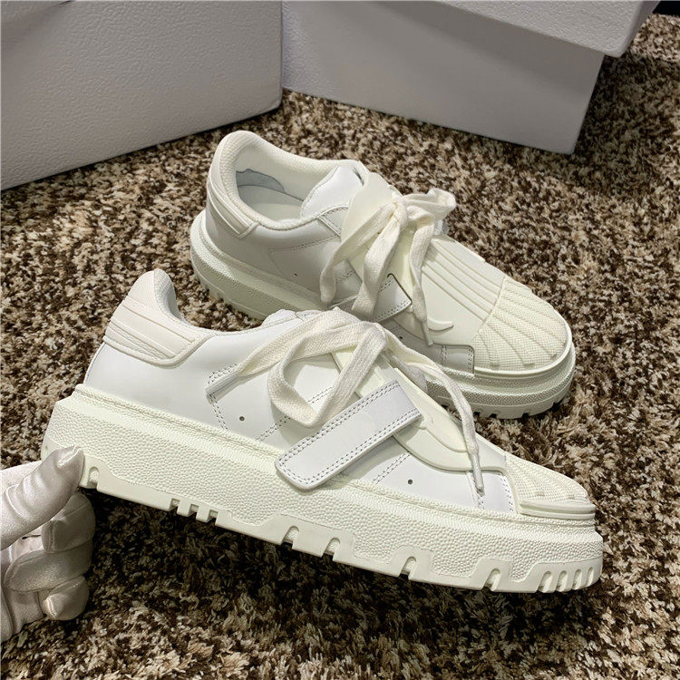 Small white shoes female net red star with the same D home shell head wild leather thick bottom 2021 new casual sports shoes