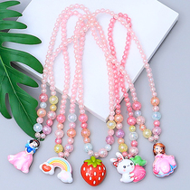 Children Crystal Shine Necklace Baby Cute Cartoon Accessories Girl Princess Girl Bracelet Rabbit Ornament Strawberry