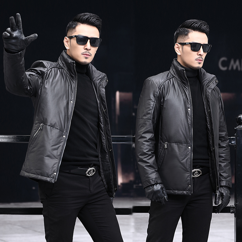 Headlayer cow leather genuine leather down jacket standout short Haining casual jacket jacket garnter thickened dermis fur coat men