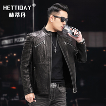 Haining new personality leather leather mens oil wax sheep leather leather jacket slim handsome fashion tide coat