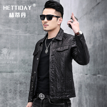 2021 autumn and winter New Haining leather mens leather short lapel goatskin motorcycle leather jacket slim coat tide