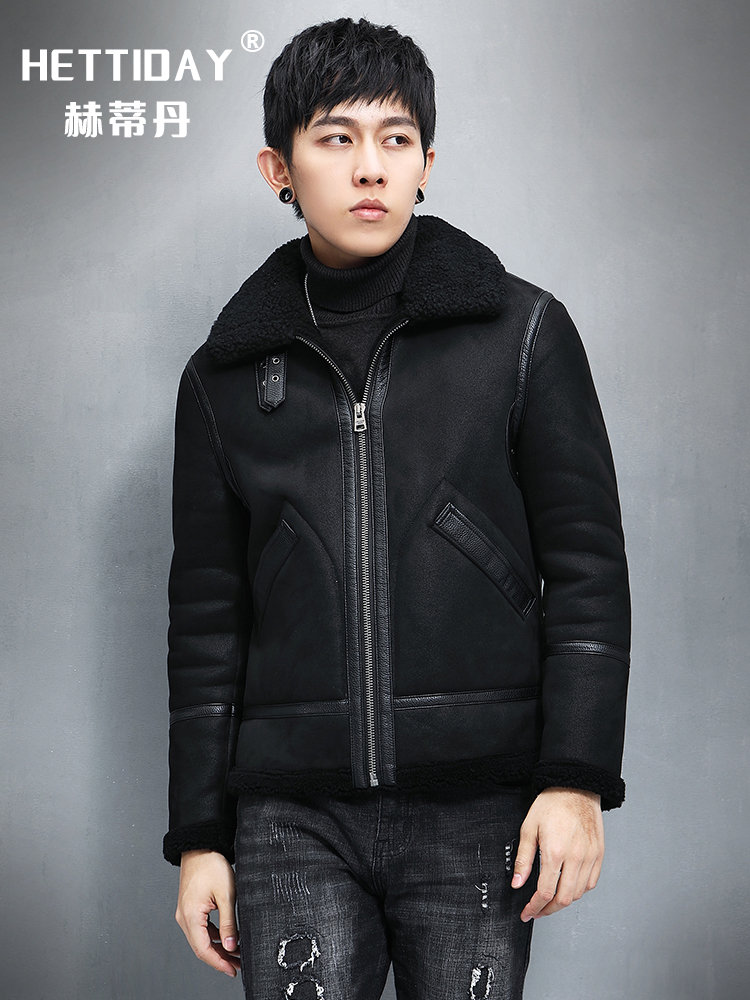 Haining sheepskin wool one-piece men's short genuine leather real wool sheep shearing youth thickened warm winter fur coat tide